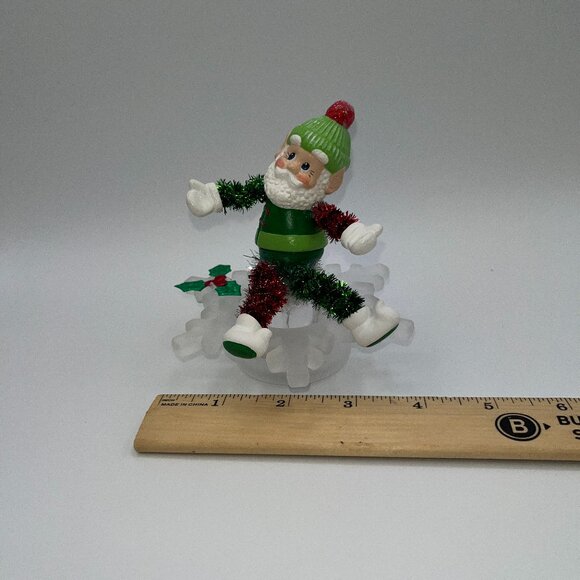 Vintage Ceramic Hand Painted Santa atop a vintage frosted glass snowflake OOAK - Picture 15 of 16